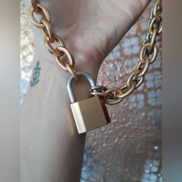 Zara Gold and Silver Chain Necklace with Padlock - Picture 6 of 12